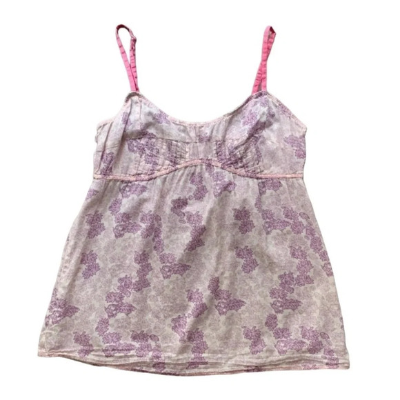 Roots Women's Floral Print Tank Top Cotton Pink Purple Size  Small - Picture 1 of 8